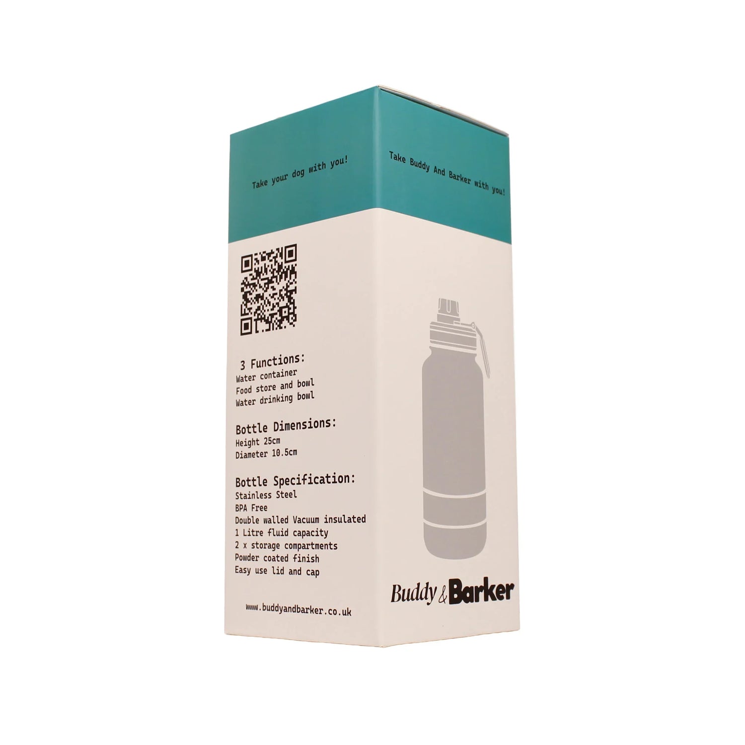Box showing a dog travel bottle inside