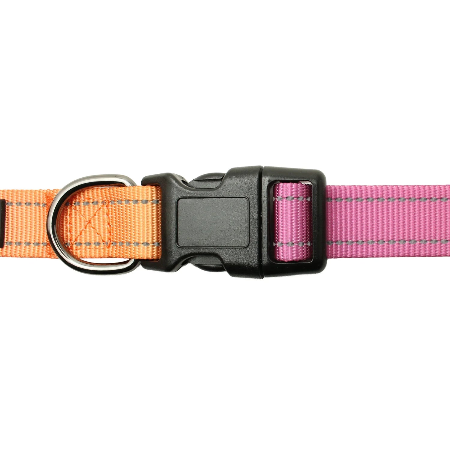 Dog collar with orange and pink straps on a white background