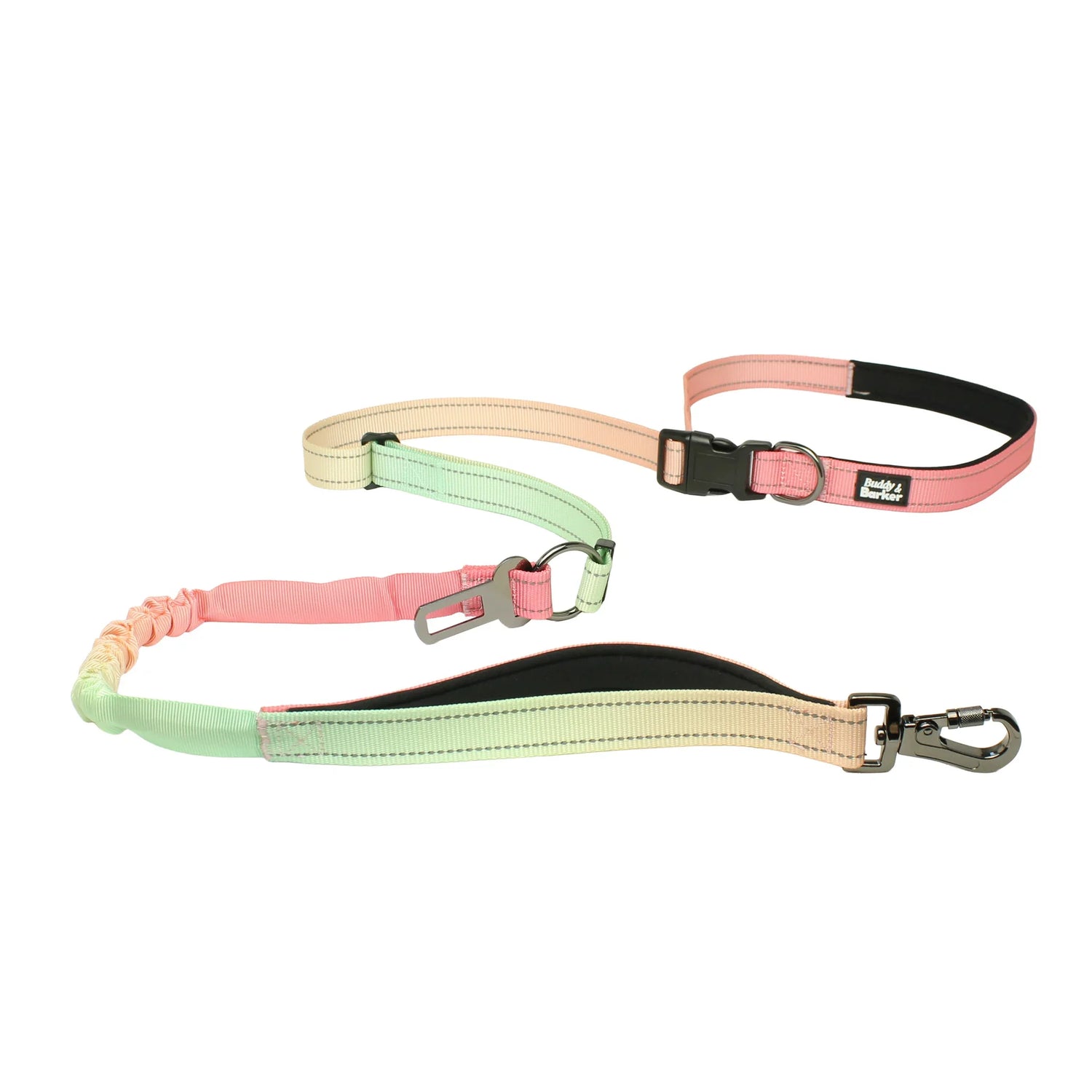 green and pink hands-free dog lead