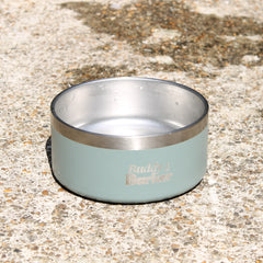 Stainless steel everyday dog bowl on a concrete surface