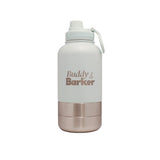 ice blue water bottle with 'Buddy & Barker' branding on a white background