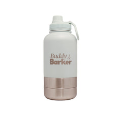 ice blue water bottle with 'Buddy & Barker' branding on a white background