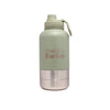 Trail dog travel bottle, in sage green on white background.