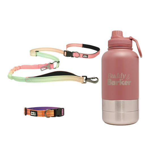 Adjustable dog lead and dog water bottle
