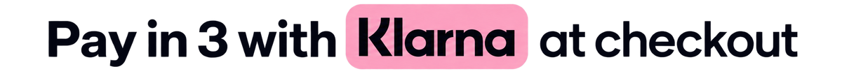 Text reading 'Pay in 3 with Klarna at checkout' on a white background, with the word 'Klarna' highlighted in a pink rounded rectangle.