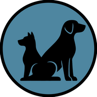  Buddy And Barker logo, Silhouettes of two dogs on a blue background