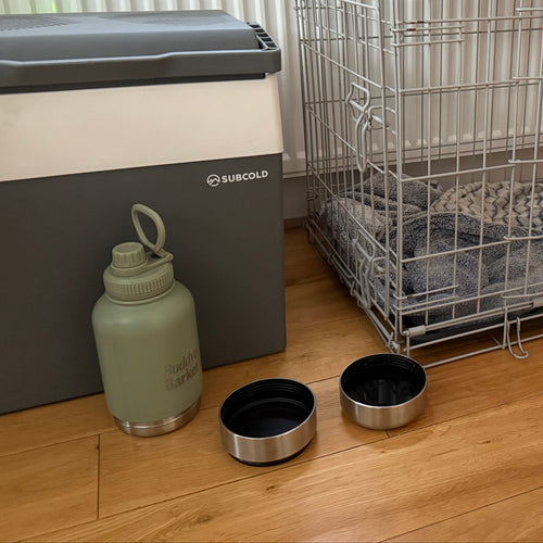 Dog travel bottle with two extra bowls